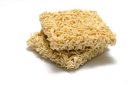 instant noodle on a white backgroundの写真素材