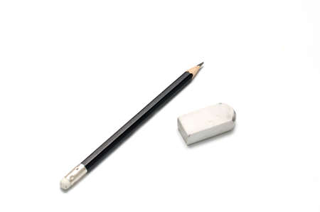 pencil and eraser on a white backgroundの写真素材
