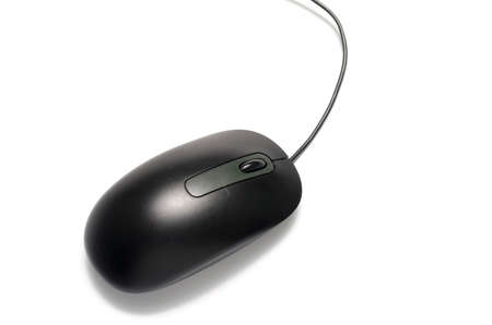 black computer mouse on a white backgroundの写真素材