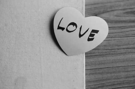 black and white paper heart write love word wordの写真素材
