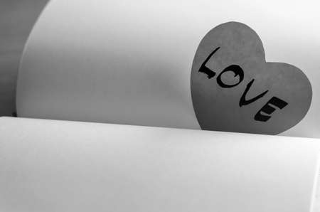 black and white paper heart write love word wordの写真素材