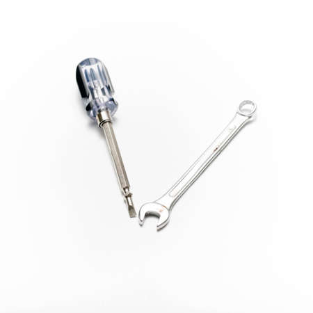 screwdriver and wrench isolated on white backgroundの写真素材