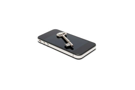 key on smart phone isolated on white background
