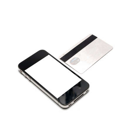 smart phone and credit card isolated on white background