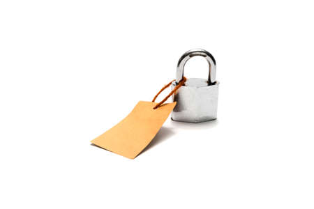 padlock and tag isolated on white backgroundの写真素材