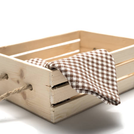kitchen towel in wood box isolated on white backgroundの写真素材
