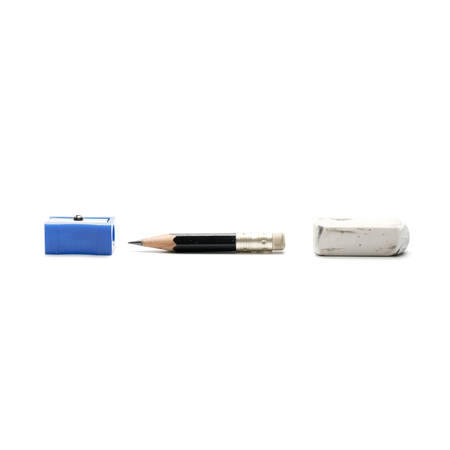 pencil eraser and sharpener isolated on white backgroundの写真素材