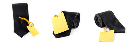 neck tie and cost tag on a white backgroundの写真素材