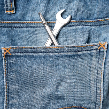 wrench tools in jean pantsの写真素材