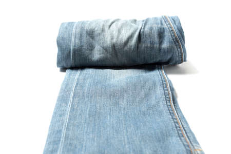 jean roll isolated on white backgroundの写真素材