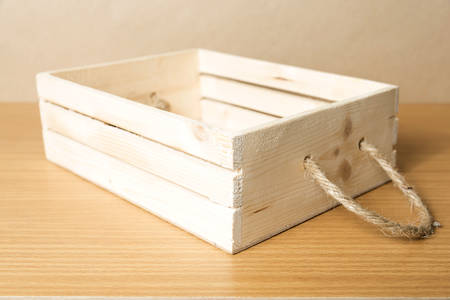 empty wood box on wood backgroundの写真素材