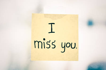 I miss you word sticky note on window mirror vintage styleの写真素材