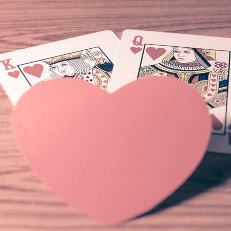 heart and love king queen  card on wood background vintage styleの写真素材
