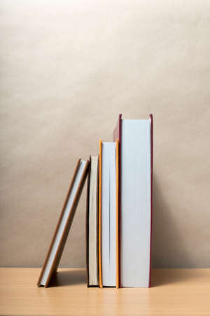 stand up of book on wood table backgroundの写真素材