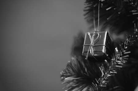 close up gift christmas black and white color tone styleの写真素材
