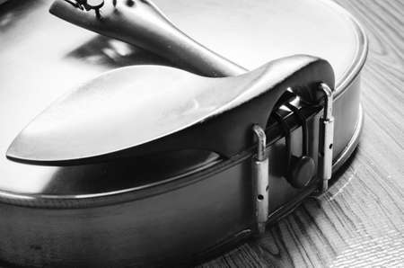 string instrument violin on wood background black and white color tone style