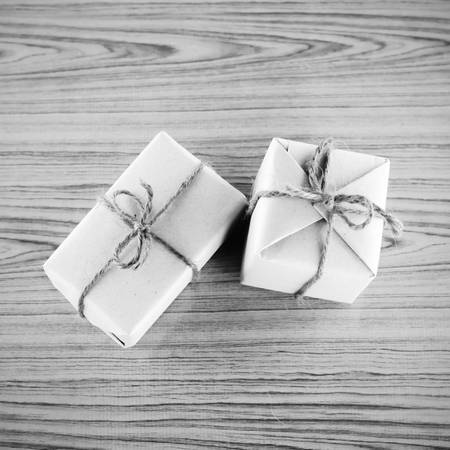 gift box on wooden black and white color tone style