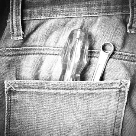 screwdriver in jean pocket pants black and white tone color styleの写真素材