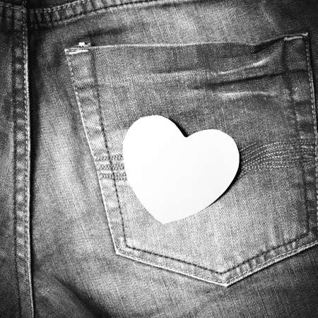red heart on jean black and white tone color styleの写真素材