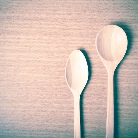 wooden spoon on table vintage styleの写真素材