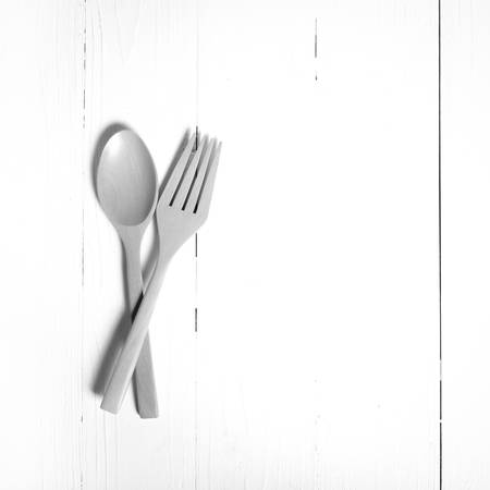 wood spoon and fork on black and white tone
