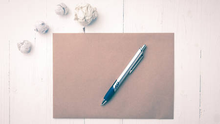 brown paper and crumpled on white table vintage styleの写真素材