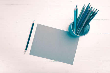 brown paper and color pencil over white vintage styleの写真素材