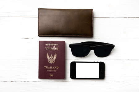 travel gadget over white tableの写真素材