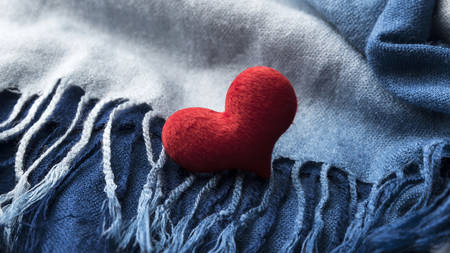 heart shave on blue scarfの写真素材