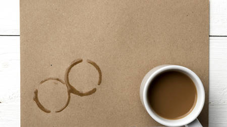 coffee cup stain on white tableの写真素材
