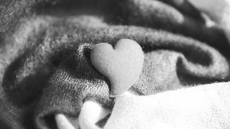 heart shave on blue scarf black and white colorの写真素材