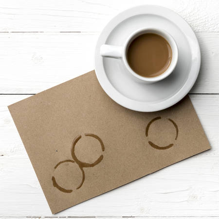coffee cup stain on white tableの写真素材
