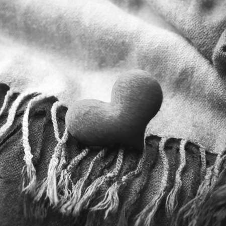 heart shave on blue scarf black and white colorの写真素材
