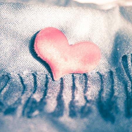 heart shave on blue scarf vintage styleの写真素材