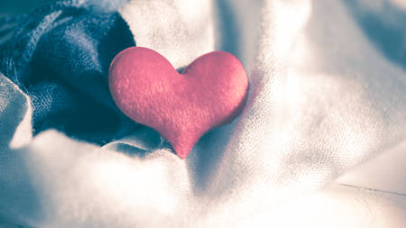 heart shave on blue scarf vintage styleの写真素材