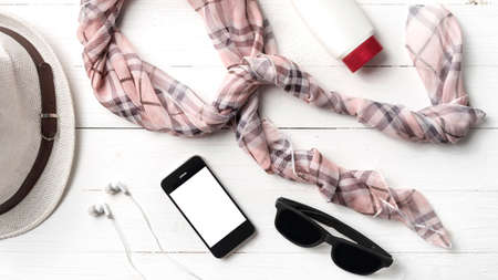 summer tools over white tableの写真素材