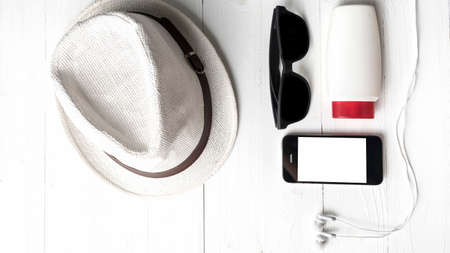 summer tools over white tableの写真素材