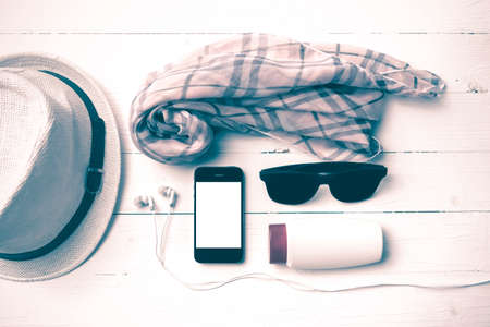 summer tools over white table vintage styleの写真素材