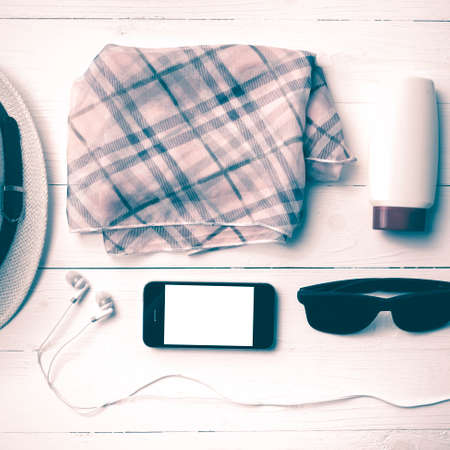 summer tools over white table vintage styleの写真素材