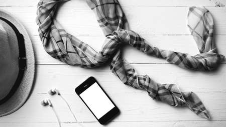 summer tools over white table black and white color styleの写真素材