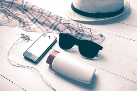 summer tools over white table vintage styleの写真素材