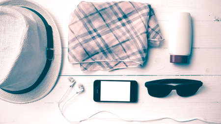 summer tools over white table vintage styleの写真素材