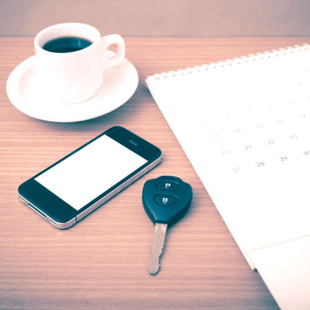 coffee,phone,car key and calendar vintage style