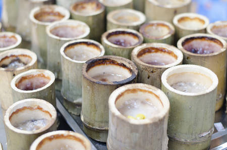 Kao lam, glutinous rice roasted in bamboo jointsの写真素材