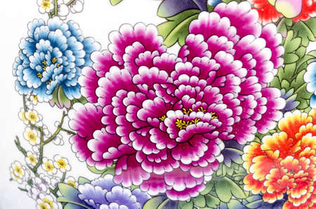 old chinese flowers pattern style painting on the ceramic bowl use for backgroundの写真素材