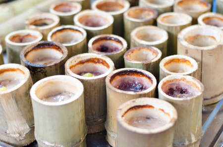 Kao lam, glutinous rice roasted in bamboo jointsの写真素材