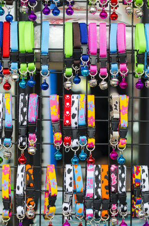 Dog collars for sale in pet storeの写真素材