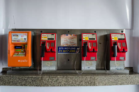 BANGKOK,THAILAND - 2 FEBRUARY 2017 : Public telephones dirty in Bangkok, Thailand.