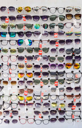 BANGKOK,THAILAND - 2 FEBRUARY 2017 : hanging glasses at glasses's shopのeditorial素材