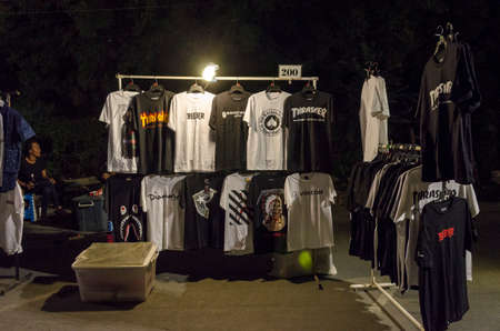 BANGKOK,THAILAND - 2 FEBRUARY 2017 : Saelling T-shirt at Jatujak Green night market outdoorのeditorial素材